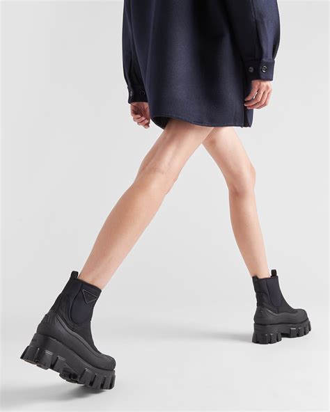 leather and nylon boots prada|Prada monolith gabardine boots.